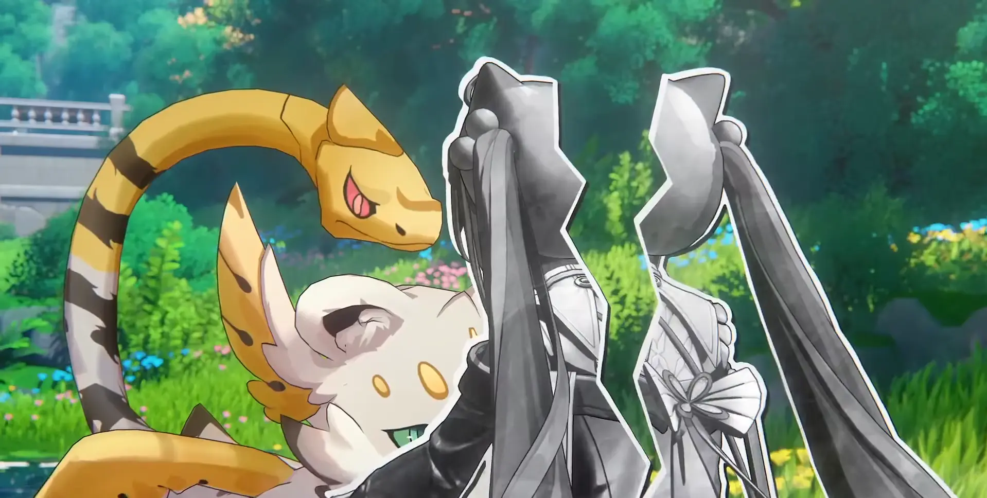 Escena de Honkai: Nexus Anima mostrando varias criaturas y su ambientación de estilo anime