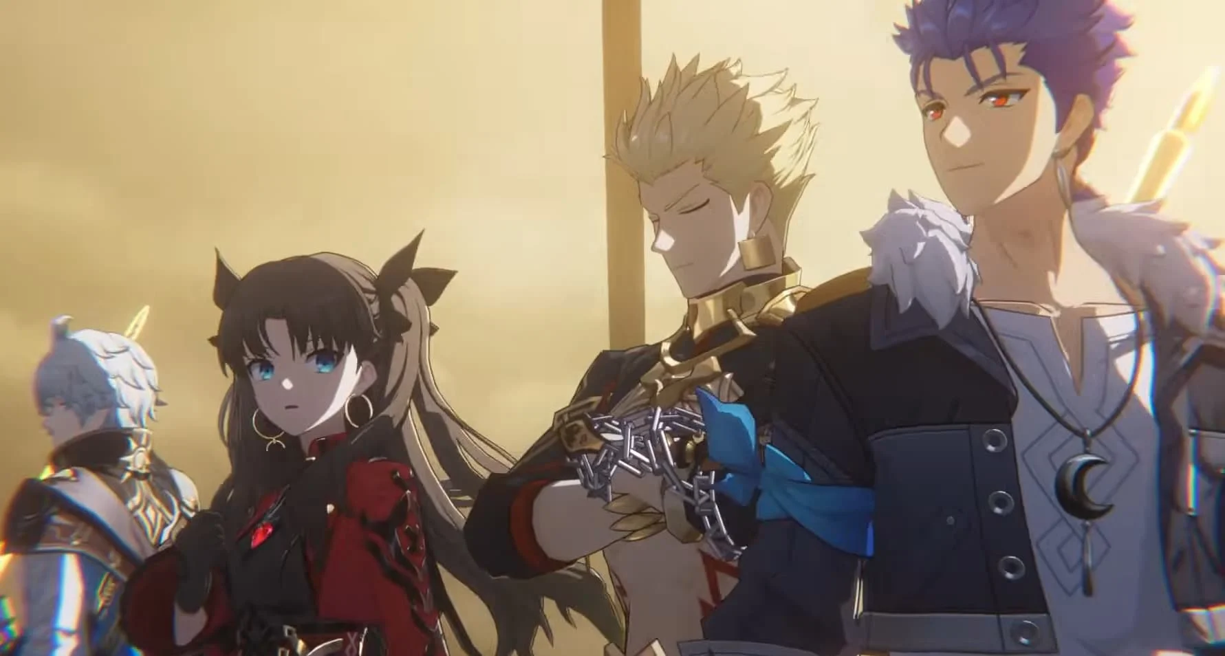 Rin Tohsaka, Gilgamesh y Lancer del universo Fate/stay night reunidos en una escena cinemática del crossover con Honkai Star Rail